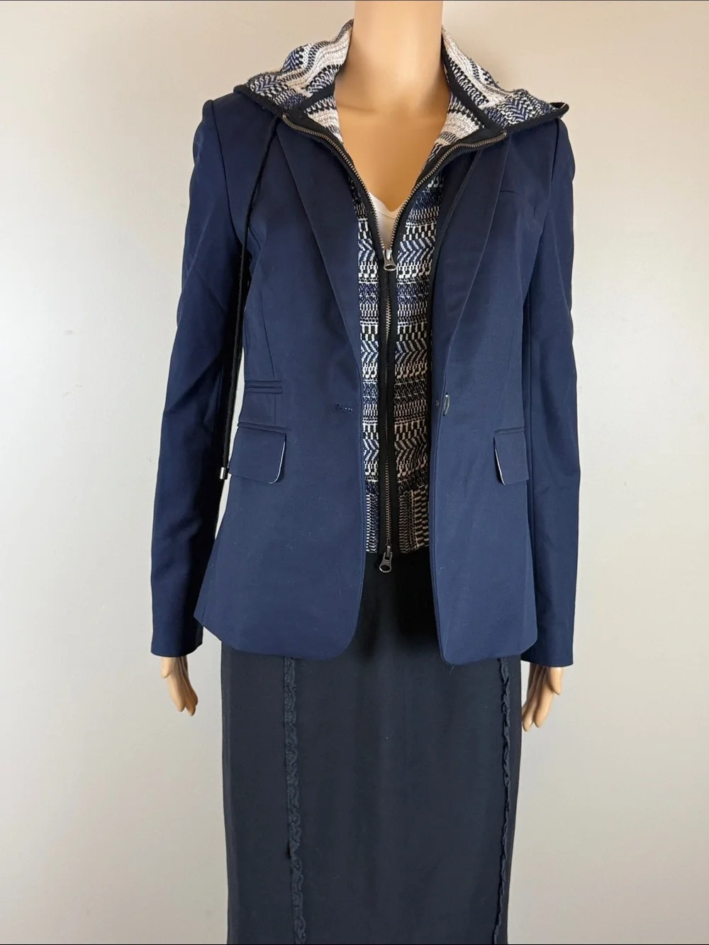 Veronica Beard Navy Cotton Dickey Jacket with Dickey Insert